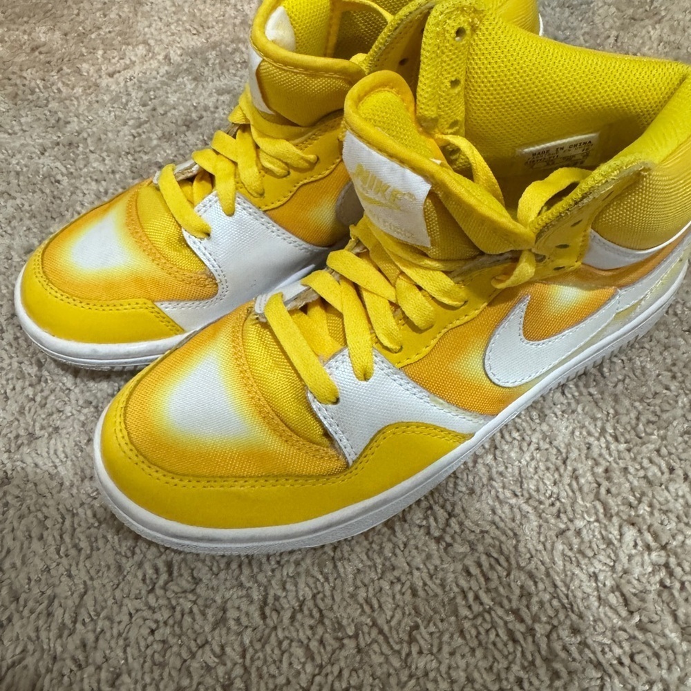 Nike Women’s Yellow and White Sneakers Spray Paint| Court Force| - Picture 2 of 5